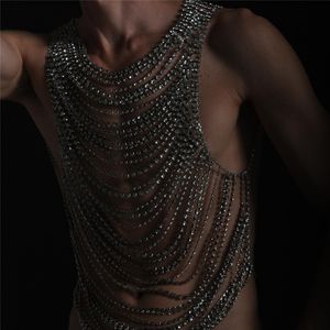 Other Fashion Accessories Women Sexy Tassels Chest Chain Full Chains Body Chain Bra Top Multi Layers Crystal Harness Slave Necklace Jewelry 230609