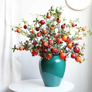 Dried Flowers Red Pomegranate Fruit Branch Artificial Decoration Twigs For House Christmas Garland Tree Outdoor Party Accessories