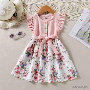 Flickans klänningar Girl Kids Spring Summer New Girls Sleeve Floral Dress Casual Fashion Clothes Vestidos för R230612