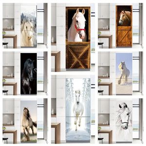 Wall Stickers Refrigerator Door Decoration 3D Horse Self-Adhesive Waterproof Fridge Cover Decal Home Design Decor Wallpaper DIY Mural
