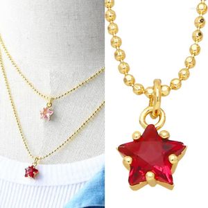 Anhänger Halsketten Mode Mini Roter Kristall Stern Halskette Für Frauen Mädchen Trend Kupfer Strass Perlen Halskette Vergoldet Kleiner Luxus