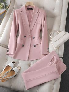 Kvinnors tvåbitar byxor Fashion Ladies Pant Suit 2023 Black Pink Khaki Blazer Trouser Elegant Women Office Business Work Wear Formal 2 Set