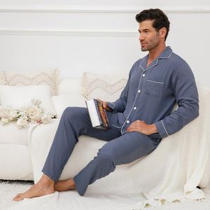 Pijamas Masculinos Conjuntos de Pijamas de Lapela Sedosa Pijamas de Cetim Primavera Verão Casa Roupas Manga Comprida Cintura Elástico Lingerie Íntima