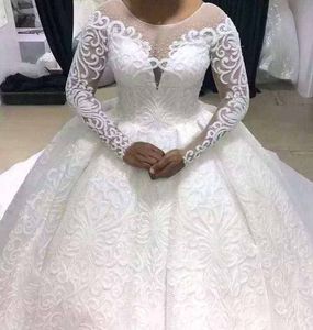 Arabiska Dubai Women's Wedding Dress 2023 Scoop Illusion Beads Lace African Puffy Princess Bridal Gown Vestidos de Novia Custom Made Made