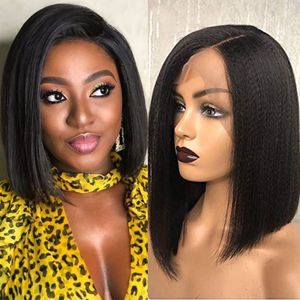 Straight Human Hair Wig Short Bob Wig Humain Kinky Straight 13x4 Transparent Lace Front Wigs