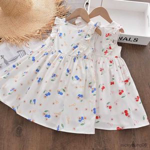 Flickans klänningar Baby Girls Flowers New Summer Casual Sleeveless Dress Outfuts Toddler Kids Floral Print Costumes R230612