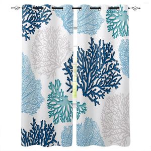 Curtain Blue Marine Coral Room Curtains Large Window Lights Bathroom Bedroom Kitchen Decor