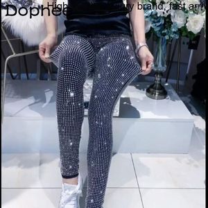 Damenhosen Sommer 2023 Frühlingsmode Einfach Strass Glänzende Slim Fit Leggings Frauen Super Stretch Abnehmen Schwarz Skinny Street