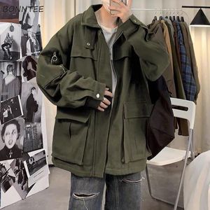 Herrjackor män Autumn American Winter High Street Cargo Chic Korean Style Fashion Student Loose Casual Outwear All-Match Army Green