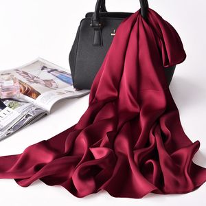 Sarongs Pure Natural Silk Scarves Solid Women Silk Scarf Luxury Silk Satin Scarf Red 100% Silk Shawl Long Real Silk Scarf Neck Scarf 230609
