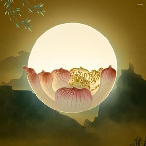 Wandleuchte Vollmond in Blume im chinesischen Stil Licht Zen Acryl Lotus Warmweiß Einfachheit Innenbeleuchtung für Wohnzimmer