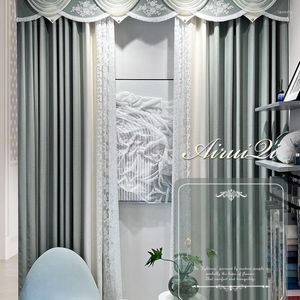 Gardin geometrisk randig fast färg lapptäcke spetsar bomullslinne gardiner för sovrum vardagsrum lyx europeisk modern tyll