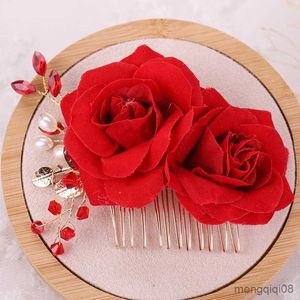 Jóias de cabelo de casamento nupcial floral lindo senhora requintada alfinetes feminino estilo chinês rosa flor pente r230612