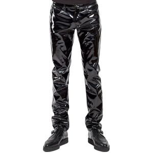 Pants Hot Sales Motorbike Men Sexy Black Wet Look PVC Stage Wear Faux Leather Pencil Pants Skinny Latex Leggings Pole Dance Clubwear