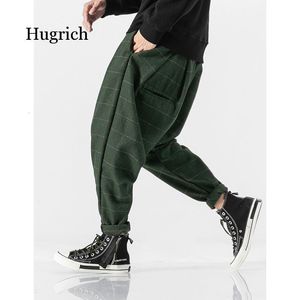 Pants Men Plaid Joogers Pants 2020 Mens Wool Thick Japanese Streetwear Harem Pants Male Vintage Sweatpants Trouser 5Xl