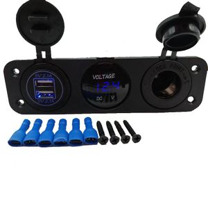 Divisor de soquete de isqueiro 12-24V 3 em 1 à prova d'água 4.2A Dual USB Carregador Painel de soquete LED Voltímetro para carro barco caminhão