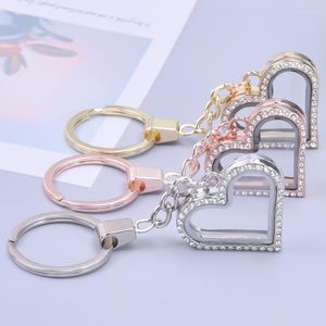 Schlüsselanhänger 5 stücke Herz mit Strass Schlüsselanhänger für Frauen Glas Floating Charm Living Memory Medaillon DIY Medaillon PO Schlüsselanhänger Llaver