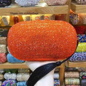 Totes XIYUAN Women Orange Color Evening Bags Stones Clutch Bags for Wedding Party Bridal Rhinestones Purse Lady Handbags and Purses