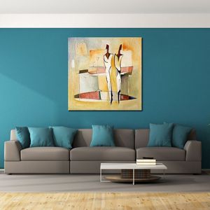 Abstract Canvas Art Party of Deux Handcrafted Oil Painting Modern Decor for Studio Apartment