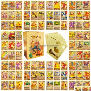 Card Games 55Pcs Pvc English Gold Foil Sier Black Elf Set Animation Cartoon Game Baby Drop Delivery Toys Gifts Puzzles Dhwgo