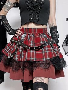 Skirts InsDoit Harajuku Gothic JK Mini Plaid Patchwork High Waist Punk Pleated Sexy Japanese Korean Hipple Cosplay Summer