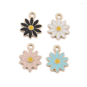 Anhänger-Halsketten Minibestellung 10 Stück 12 9 mm Emaille-Gänseblümchen-Blumen-Charms Goldfarben plattiert Öltropfen Blumen-Ohrring-Halsketten-Armband-Anhänger