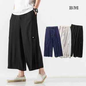 Hose Chinesischer Stil Hanfu Loose Leinen Plus Größe lässige Casos Cropped Hosen 2021 Gerade Wideleg Hosen Sommer Harajuku Hakama Männer