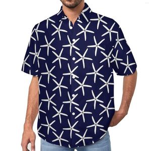 Erkekler rahat gömlek beyaz denizyıldızı gevşek gömlek adam tatil deniz yaratık baskı yaz tasarımı kısa kollu moda büyük boy bluz
