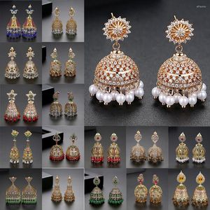 Kolczyki Dangle Vintage Bell Koraliki Kryształowa cyrkon Drop Fashion Idnian Dubai Bollywood Jhumka Jhumki Gold Gold Jewelry