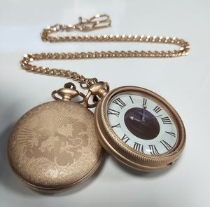 Taschenuhr, Quarzuhr, Mode, klassisches Relief, Vintage-Flip-Taschenuhr, Roségold, Anhängeruhr, Herkunftsfabrik