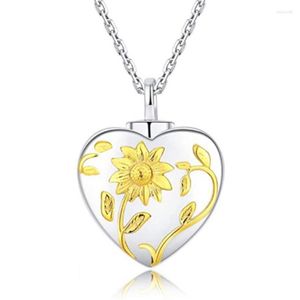 Pendant Necklaces 1PC Sunflower Heart Shape Urn Necklace Memorial Ashes