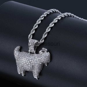 Anhänger Halsketten Glänzende trendige Ziege Tier Anhänger Halskette Charms für Männer Frauen Gold Silber Farbe Kubikzircon Hip Hop Schmuck J230612