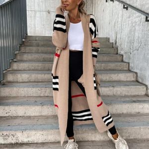 Women's Knits Tees Autumn Winter Knitted Cardigan Women Striped Patchwork Elegant Loose Long Outerwear Maxi Y2k Sweater Coat Soft Jacket 230612