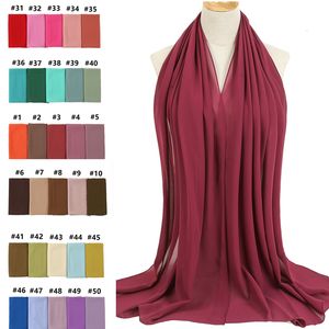 Саронгс Женщины шарф пузырьковый шифоновый шелк ощущение хиджаба с твердым цветом платки и обертывания головной повязкой мусульманской шеи 230609