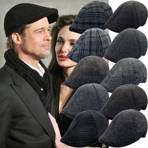 Berets 2023 Vintage Newsboy Men's Octagonal British Painter's Autumn Winter Human Flat Top Hat Hip Hop Beret G230612