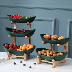 Bar Tools 13 Tiers Plastic Fruit Plate Wood Holder Oval Serving Bowl Party Food Server Display Stand Candy Dish Shelves Home Storage 230612