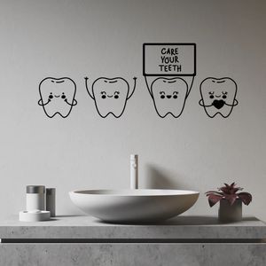 Vinyl Wall Decal Cartoon Children's Dentistry Teeth Quote Care Your Teeth Dental Clinic Stickers Murals Art Decor