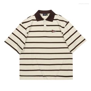 Polo da uomo T-shirt a maniche corte con collo a polo a contrasto retrò giapponese T-shirt da uomo allentata casual versatile stile college a righe bello Gas