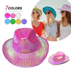 Space Cowboy Hat neon błyszczące błyszczący błyszczące czapki holograficzne imprezy fluorescencyjne Hats Halloweenowe akcesoria imprezowe JN12