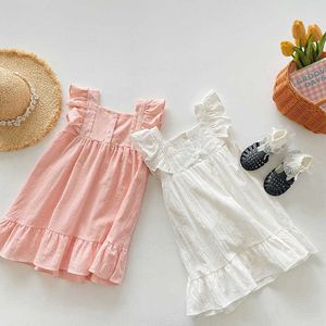 Girl's Dresses Vintage Rose Embroidery Girls Dress Summer New Cotton Baby Girl Square Neck Casual Princess