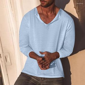 Men's T Shirts Vintage V Neck Pullover Mens Cotton Linen Pure Color Long Sleeve Loose Clothes Men Spring Summer Casual Tops