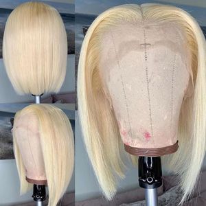 Honey Blonde 613 Bob Wig Human Hair Lace Front Wigs Brazilian Long 13x1 Bob Lace Frontal Wig Bone Straight 613 Blonde Wig Remy