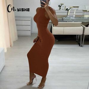 Casual Dresses Ribbed Knittad Autumn Black Maxi Dress Women 2021 Sexig fest Bodycon Long Dress Round Neck Tight Dresses Robes Sundress Z0612