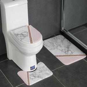 Tapetes geométricos modernos para banheiro, conjunto de tapetes de chão em tampa de vaso sanitário, flanela, antiderrapante, lavável, tapis salle de bain