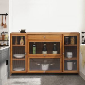 Kitchen Buffet locker with acrylic glass doors and drawer cabinets coffee control table, suitable for living room dining room kitchen brown