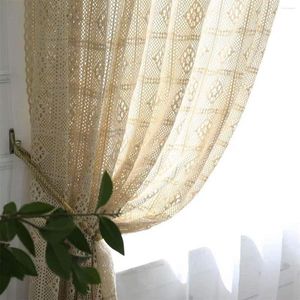 Cortina boho chique crochê tricô cortinas de janela de linho de algodão para quarto fazenda retro vara bolso gancho oco cortinas de varanda