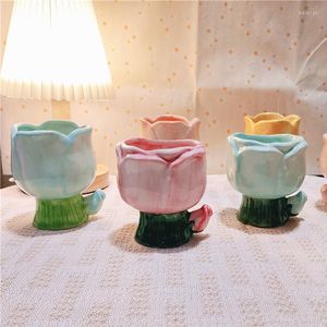 Candle Holders 1PC Home Decor Hand-kneaded Holder Scented Container Ceramic Mugs Jar Tulip Flower Cup