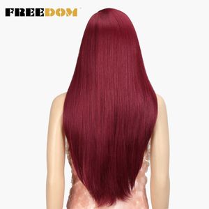 Donna U Part Parrucche sintetiche in pizzo per donne nere Rosso Rosa 4 COLORI Dritto Treccia fai da te Parrucche Cosplay Resistente al calore Separazione libera 230524