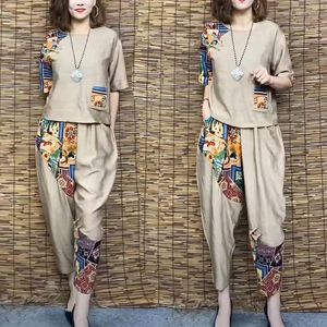 Tute da donna Tuta da donna Slim Summer Casual T-shirt a maniche corte Top Harlan Pantaloni corti Plus Fashion Cotton Linen 2 Two Piece Set