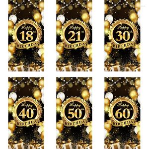 Decorazione per feste Golden Black Happy Birthday Background 18 21 30 40 50 60 Forniture Long Banner Flag Backdrop Decor